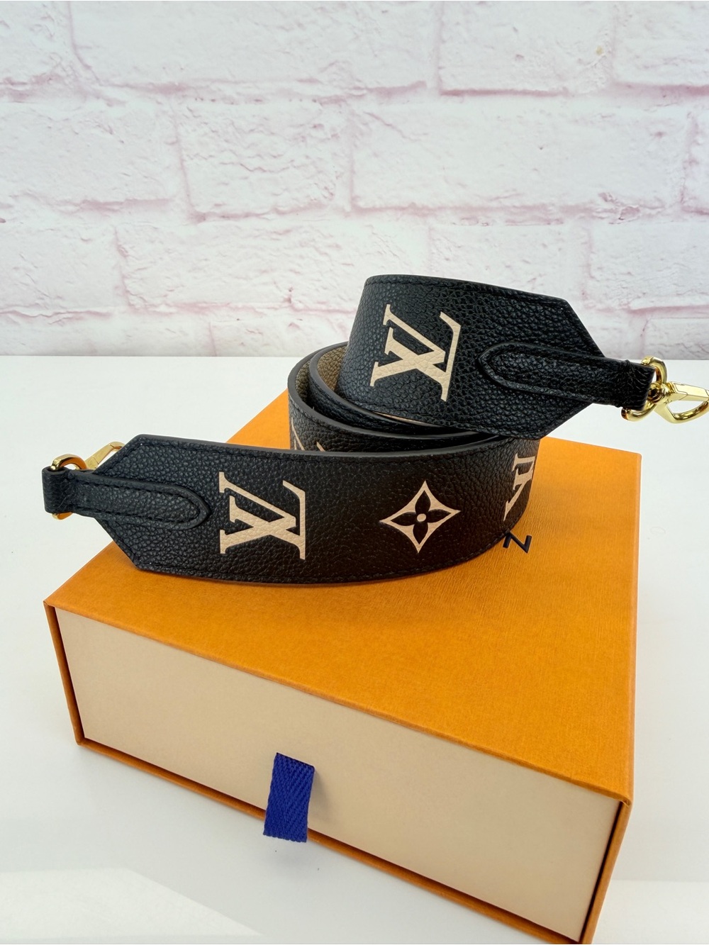 Louis Vuitton Empreinte Monogram Bandouliere Shoulder Strap Black Beige
